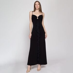 Vintage Jump Apparel Black Ruffle Maxi Dress Y2K Goth Prom